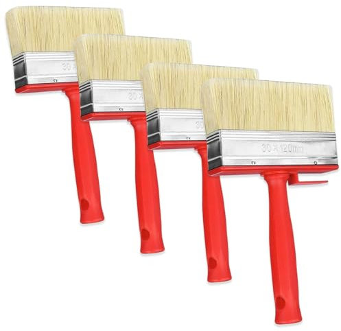 Flächenstreicher, 4 Stück Wandpinsel, 120 x 30 mm Lasurpinsel, Wandmöbel Pinselset, Terrassenstreichbürste, Flächenstreicher, für LöSemittelhaltige Lacke, Lasuren, Holzöl