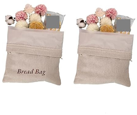 Sacs à Pain Sac de rangement réutilisable 2 pièces, organisateur de pain en coton et lin, sacs à pain doublés for le pain fait maison, garder le pain au levain frais