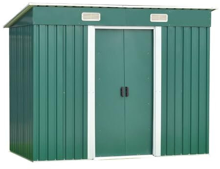 Garden Shed Outdoor Sheds Green, 8 x 4 ft Metal Garden Storage Shed Outdoor Storage Sheds with Base and Double Sliding Doors for Backyard Lawn Manor