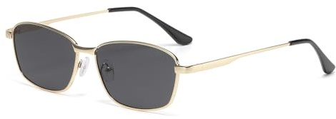 LJCZKA Retro Rechteckige Sonnenbrille für Damen Herren 90s Klassisch Quadratischer Sonnenbrille Eckig Metall Rahmen Mode Brille mit UV400 Schutz