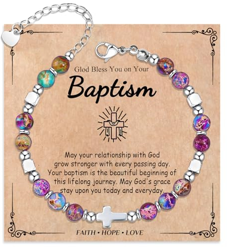 Wisedawn Baptism Gifts for Girl, Easter Basket Stuffers Catholic Christian Christening Cross Charm Bracelet for Goddaughter Daughter Granddaughter Niece Preteen