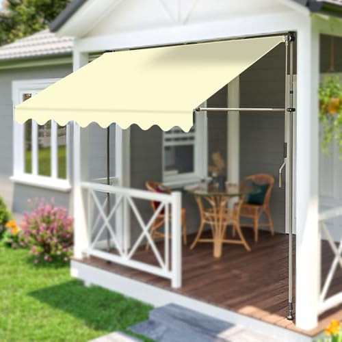 Manual Retractable Awning Arm with Hand Crank Adjustable Height 215310cm Easy Install Water Repellent Sun Shade Beige 3m Drop Protection