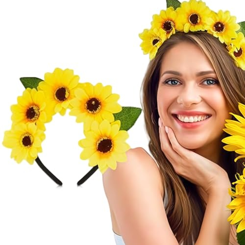 GWAWG 1PC Sonnenblumen Haarreif, Blumen Haarband Damen Mädchen,Sonnenblumen Stirnband Kopfbedeckung Haarschmuck für Fasching Karneval Party Hochzeit Reise Kostüm Zubehör