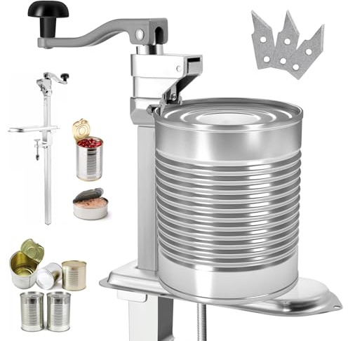 Abrelatas comercial de 48/59/75 cm, abrelatas industrial de altura ajustable para latas de hasta 10 pulgadas de alto, abrelatas manual resistente con base resistente y hoja de repuesto, ideal para