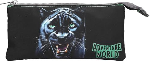 Depesche 13691 Adventure World Panther - Schlampertasche in Schwarz und Grün, mit Panther Motiv, Federtasche mit 3 Fächern