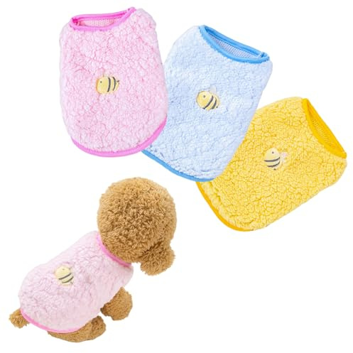 Valicaer 3 Pcs Kitten Clothes and Teacup Dog Sweaters, Colorful Chihuahua & Yorkie Puppy Jumper Set with Bee Pattern, Soft Small Dog Vest for Newborn Puppies Cat (XXS)