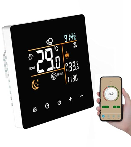 Oamger Termostato wifi a Batteria, Termostato Caldaia a Gas, Cronotermostato wifi per Ambiente Programmabile, Controllato da Tuya o Smart Life, Compatibile con Alexa e Google Home, LCD (Nero)