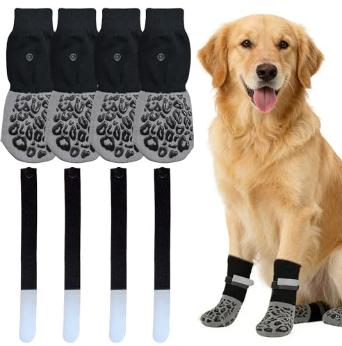 KUAJTUN 2 Paar Weiche Hundesocken mit Sicherem Grip, Komfortable Hundesocken Anti Rutsch für Hunde und Katzen, Elastische Hunde Socken mit Verstellbaren Bändern, Hundeschuhe für Harte Böden