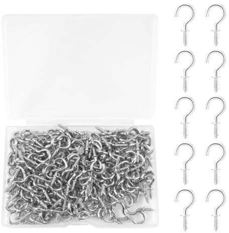 200 Stück 2 x 1cm Mini Haken zum Schrauben, Einschraubhaken für Holz, Mini Schraubhaken, Drehhaken für Holz, Kleine Schraubhaken, Haken zum Schrauben Klein, für Hängepflanzen, Tassen (Silber)