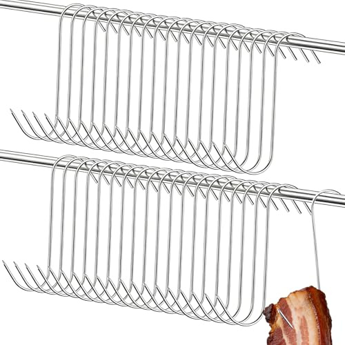 BOUTICOL 40 ganchos para carne de acero inoxidable, 18 cm x 4 mm, ganchos grandes, en forma de S, para pollo caliente, caza, ahumado, fumar, barbacoa