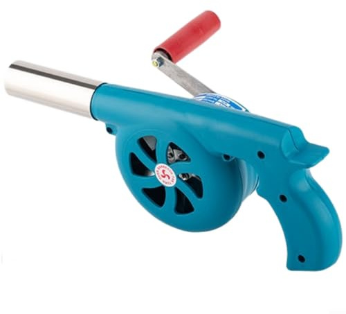 Evenoonest Soplador de parrilla de manivela, ventilador manual de carbón para barbacoa al aire libre y camping, bomba de aire de alta resistencia al calor (azul)