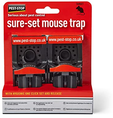 Pest-Stop Sure-Set Mouse Traps – Pack of 2 – Quick and Powerful Snap Traps with Secure Bait Cup – Reusable, Easy to Clean – For Indoor and Outdoor Use