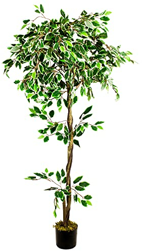 Decovego Kunstpflanze Künstliche Pflanze Benjamin Ficus künstlicher Baum Künstlich im Topf Plastik Pflanzen Zimmerpflanze wie Echt Deko 160 cm Innendekoration