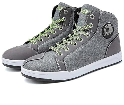 IRON JIA'S Scarpe Moto Uomo Impermeabili, Stivali Moto Uomo, Antiscivolo Traspirante Street Casual Stivali da Moto con Zip Laterale, Supporto alla Caviglia e Shift Pad Grigio-45