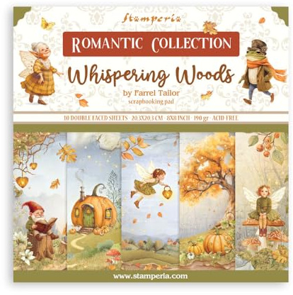 Stamperia - Scrapbook Paper Pad for Scrapbooking, Albums, Card Making, Bullet Journalling and More, Acid Free, Double-Sided, Perfect for Hobbies, Crafts, and Gifting (Whispering Woods) (20.3 x 20.3cm)