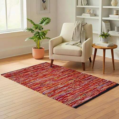 Teppich, Baumwolle, 90 x 152 cm, mehrfarbig, Chindi, für Wohnzimmer, Schlafzimmer, waschbar, wendbar, Bauernhaus, Küche, Läufer, recycelter Läufer für Flur, Eingangsbereich, 91,4 x 152,4 cm