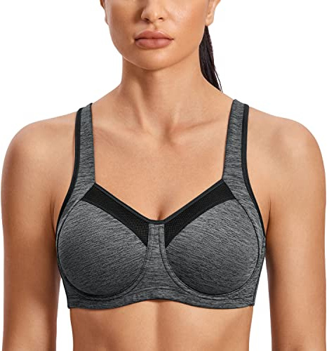 SYROKAN High Impact Workout För Kvinnor Löpning Powerback Support Bygel Sports Bh Heather Grey 85C