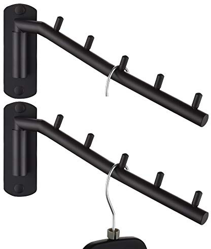 JQK Hopfällbar klädhängarställ, rostfritt stål svängarm arm, klädhängningssystem, torkskåp, förvaring, organisatör, matt svart, väggmontering, 2-pack, SHR100-PB-2P