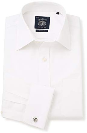 THE SAVILE ROW COMPANY LONDON Men's Classic Fit White Poplin Non-Iron Formal Shirt - Double Cuff - 16 Collar - Standard Sleeve
