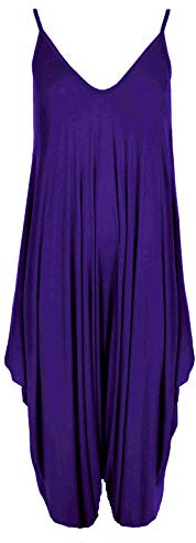 WearAll Women's Lagenlook Strappy Baggy Harem Jumpsuit Dress Top Playsuit Cami - Purple - One Size