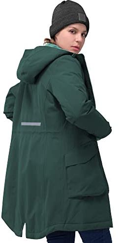 33,000ft Damen Wintermantel Lange Warme Winterjacke Parka Regenjacke | Verdickene Funktionsjacke mit Kapuze, Wasserdicht Steppmantel, Wetterfest Übergangsjacke, Outdoorjacke mit Taschen für Winter