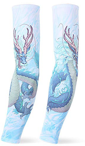 DETUCK Tattoo Ärmel Ärmlinge Arm Ärmel, Armwärmer Sleeves UV Sonnenschutz Armstulpen, Arm Sleeves Kühlung UPF 50+, Kompressions Tattoo Cover Armstulpen (ein Paar) (Blauer Wasserdrache, L)