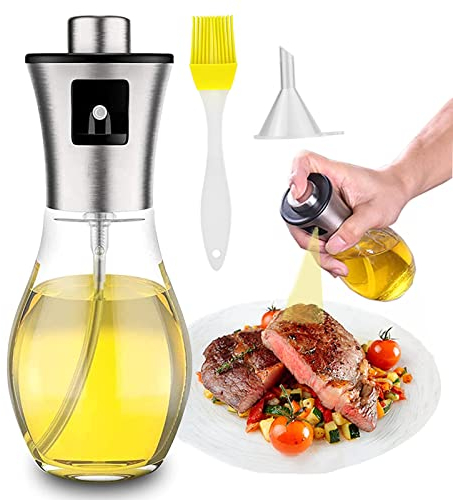 Pulverizador de aceite, 200 ml, botella de aceite, pulverizador multifuncional, aceite de oliva, dispensador de vinagre y aceite, botella con pincel para hornear,