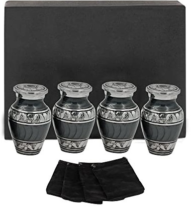 Urnen für menschliche Asche, männlich, weiblich, Erwachsene, 4 Stück, inkl. Samtbox (grau, Andenken-Set, 4 Stück)