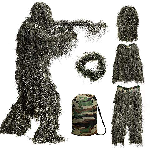 Ghillie Suit Tarnanzug Jagd,Tarnkleidung Jagd,Pubg Ghillie Suit,Dschungel Woodland - Wüste Camouflage Anzug Jagd Kleidung,Für Militär,Paintball,Airsoft,Wildlife-fotografie,Ghillie Zubehör Tarnumhang