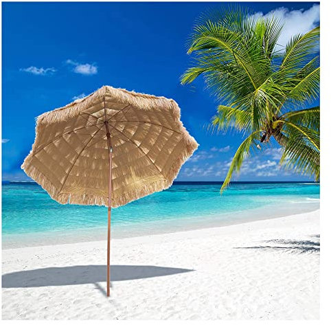XPGEREP Naturel Parasol de Plage, Inclinaison RéGlables Parasol Paille, Parasol De Jardin Parasol Ombrelle Paille/Diameter 2.4m / Height 2.1m