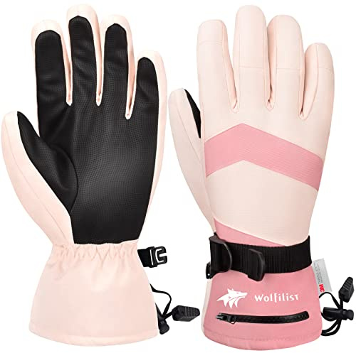 WOLFILIST Ski Gloves for Women,Waterproof Windproof 3M Thinsulate Insulated Snow Gloves,Touchscreen Winter Gloves for Skiing Snowboarding Hiking Outdoor Sports & Work (Pink,Small)