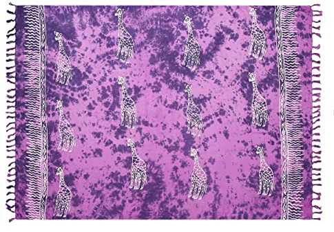 SAIVONA Pareo Sarong Strandtuch Damen - Wickelrock Strand - Handtuch Blickdicht als Wickeltuch oder Handtuchkleid und Wickelkleid Damen - Handarbeit aus Fair Trade Herstellung Batik Lila Giraffe