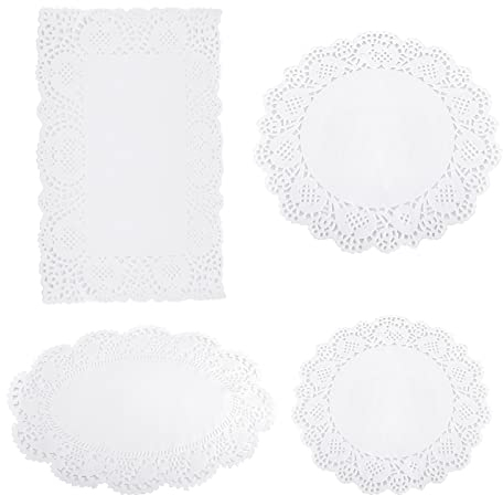 150 centrini di carta in pizzo assortiti per matrimoni, centrini di carta bianchi, rettangolari, usa e getta, ovali, centrini rotondi in carta di pizzo, centrini decorativi per torte per feste,