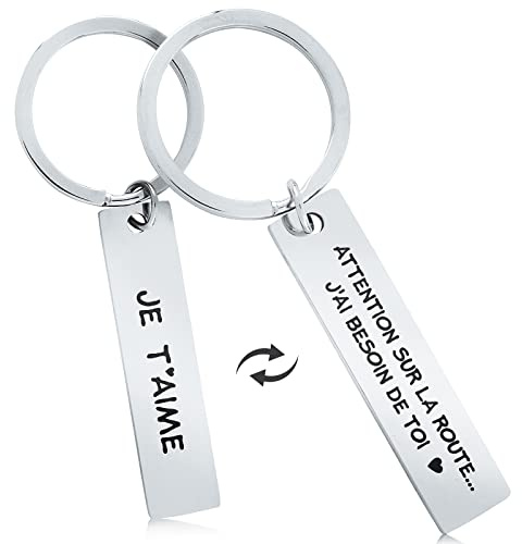 Porte-clés Voiture Gravé Recto Verso avec Texte d'Amour et Boîte d'Emballage Noire Cadeau Fête Noël Anniversaire Saint-Valentin Mariage Fiançailles pour Papa Maman Ami Couple