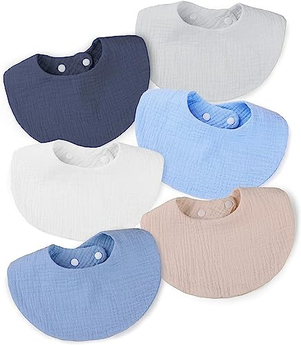 WD&CD Bavaglino Neonato 6 Pezzi, 6 Strati Addensati Cotone Con 2 Bottoni a Pressione, Super Assorbenti Morbidi, Bandana Bambino Drool per Ragazzi e Ragazze - A