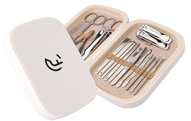 CAELYN & FRANCIS Kit de manucure professionnel 18 pièces en acier inoxydable, kit de toilettage portable pour voyage et maison, coupe-ongles, cadeau idéal pour hommes, femmes, amis et parents (blanc)