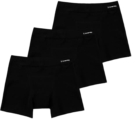 INNERSY Perioden Unterwäsche Mädchen Boxershorts Schwarz Unterhosen Baumwolle Teens 3er Pack (12-14 Jahre, Basic Schwarz)
