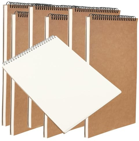 ZOENHOU Lot de 6 Cahiers de Dessin, Carnets de Croquis A4, 60 Pages, 30 Feuilles, 160 g/m², Carnet de Croquis à Spirales, Couverture Rigide en Papier Kraft pour Paysage, Aquarelle
