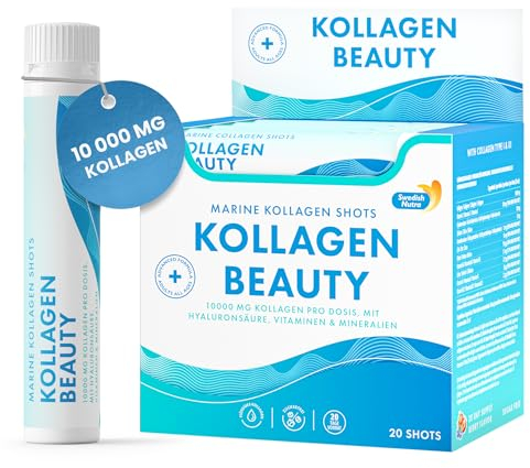 Swedish Nutra Collagen Beauty Shots 25 ml x 20 I Reines hydrolysiertes Meereskollagen (Typ I & III) I Haut, Haare & Nägel I 100% natürlicher Geschmack - 20 ampullen pro packung
