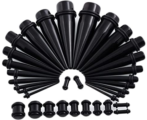 KnBoB 36 stycken expanderset tunnel 1,6–10 mm akryl svart stretching kit flesh tunnel öra piercing kvinnor män