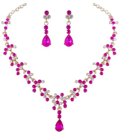 Danshinbow Bride Strass Collana e Orecchini Set Collana di Cristallo Bridal Party Wedding Jewelry Set per le Donne e le Ragazze (Roseo)