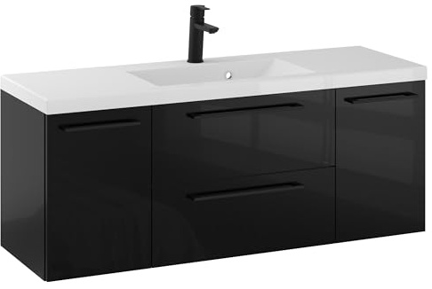 Furni Rosen 120 cm Hängend Waschbecken mit Unterschrank und Stilvollen und Schwarzen Griffen Waschbeckenunterschrank Badezimmer Waschtisch mit Unterschrank Waschtischunterschrank