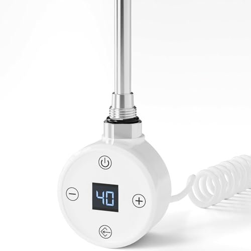 EMKE Heizstab für Badheizkörper 1200W, Heizstab mit Thermostat für Heizkörper Handtuchheizkörper, Heizpatrone aus Edelstahl mit Elektronischer Temperaturregler und Timerfunktion Weiß