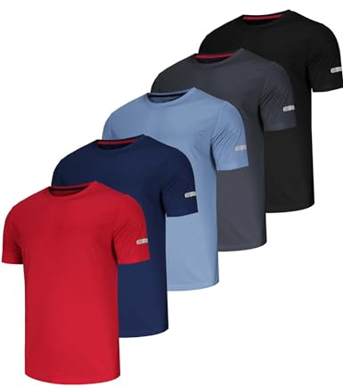 Fitness T Shirt für Herren Multipack Quick Dry Sport Running Joggen Tennis Tshirt Outdoor Sommer Arbeits T-Shirt Männer Leicht Atmungsaktiv Männer Tshirt Sportkleidung-Schwarz/Grau/Navy/Haze/Rot-3XL