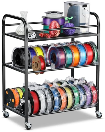 3D-Drucker-Filament-Aufbewahrungsregal, rollende Filament-Spulenhalter mit Rollen, Robustes Metallregal für PLA/ABS/TPU/Nylon, Filamente organisiert für 3D-Druckstudio, Bürowerkstatt (schwarz)