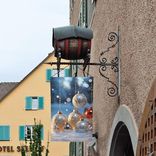 Gartenflagge, doppelseitig, Weihnachtsschmuck auf dem Schneehof Flagge, 45 x 30 cm, Urlaubsbanner, Partyflagge, alle Jahreszeiten, Rasen, Willkommensflagge, Outdoor-Flagge für draußen, Heimdekoration