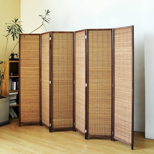 Pawlabay 6 Panel Bamboo Room Divider Screen,5.6 FT Tall Bamboo Divider Folding Panel Screen,Freestanding Panel Divider for Room Seperation,Brown