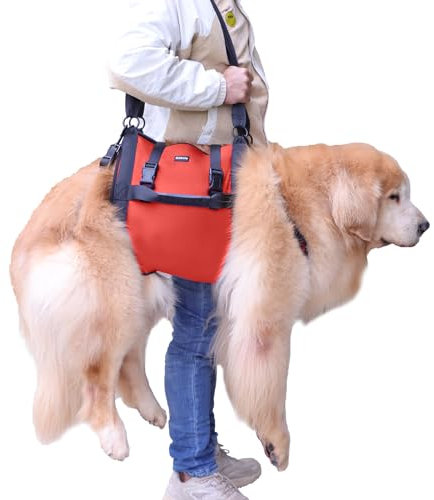 Hundehebegeschirr für große Hunde, Ganzkörper-Hundetragetasche mit Griff, zur Unterstützung der Hinterbeine/Gelenkverletzungen/Arthritis von Hunden (Rot, XL)