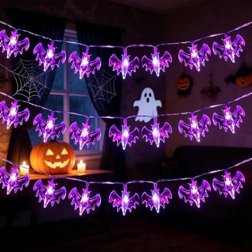 XVZ Halloween-fladdermus ljuskedja 3 m 20 LED med timer lila – batteridriven