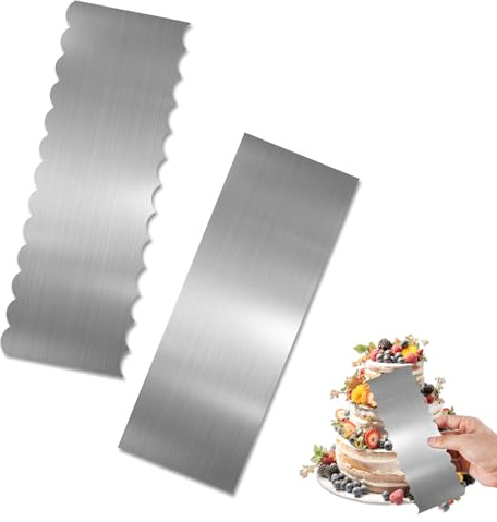 2pcs Grattoir à Gâteau en Acier Inoxydable, Grattoir à Bord Ondulé pour Lisser Le Contour du Gâteau Grattoir à Gâteau Lissage Outils pour La Cuisson de Pâtisseries Gâteaux à La Crème au Beurre